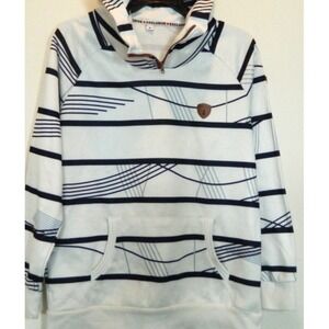 Womens Wanakome EXCLUSIVE Hoodie Striped Navy 1/4 Zip Pullover Sweatshirt Size M